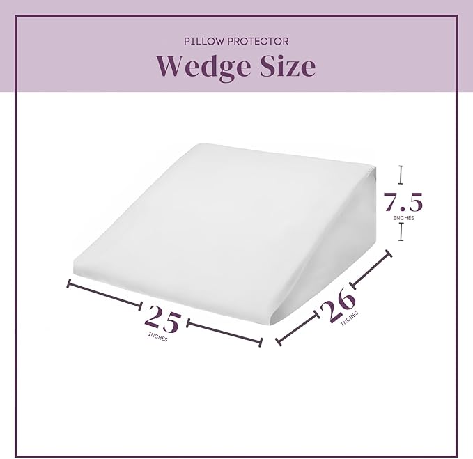 CirclesHome Wedge Pillow Cover 100% Cotton, Zippered Wedge Pillow Case Protector, Soft, Hypoallergenic & Breathable -White, (25Wx26Lx7.5)