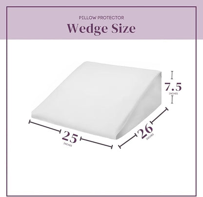 CirclesHome Wedge Pillow Cover 100% Cotton, Zippered Wedge Pillow Case Protector, Soft, Hypoallergenic & Breathable -White, (25Wx26Lx7.5)