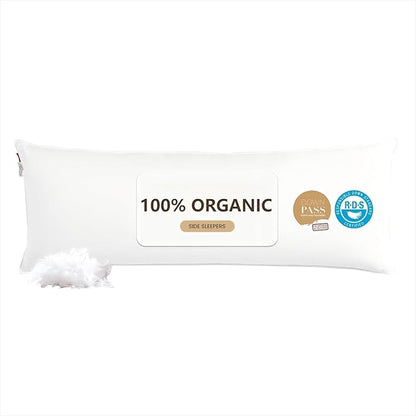 Goose Down Body Pillows for Adults, Large Body Pillow for Side Sleeper, Hugging Feather Body Pillow Insert, Cooling Full Length Long Pillow for Bed with 100% Organic Cotton Shell, (White 20"x72")
