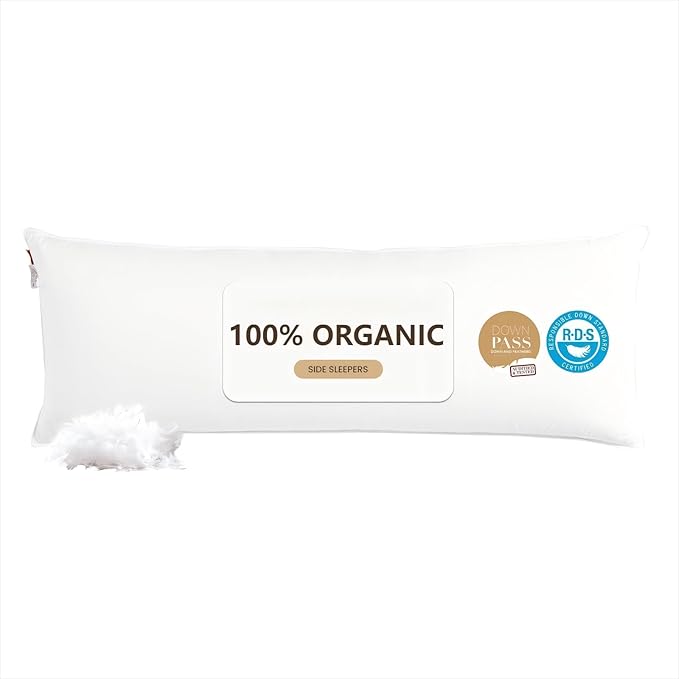Goose Down Body Pillows for Adults, Large Body Pillow for Side Sleeper, Hugging Feather Body Pillow Insert, Cooling Full Length Long Pillow for Bed with 100% Organic Cotton Shell, (White 20"x60")