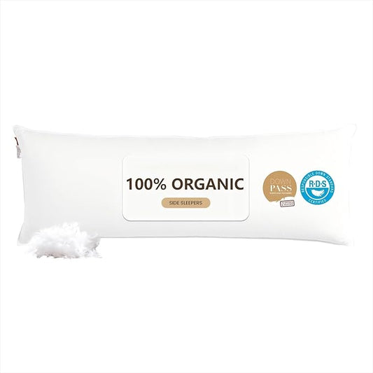 Goose Down Body Pillows for Adults, Large Body Pillow for Side Sleeper, Hugging Feather Body Pillow Insert, Cooling Full Length Long Pillow for Bed with 100% Organic Cotton Shell, (White 20"x60")