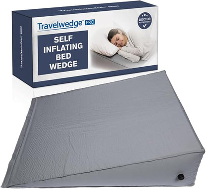 Self-Inflating Bed Wedge Pillow | Lightweight for Travel | Wedge Pillow for Sleeping and Acid Reflux, Heartburn, and GERD Pillow (30 Inch - Checked Bag Version)