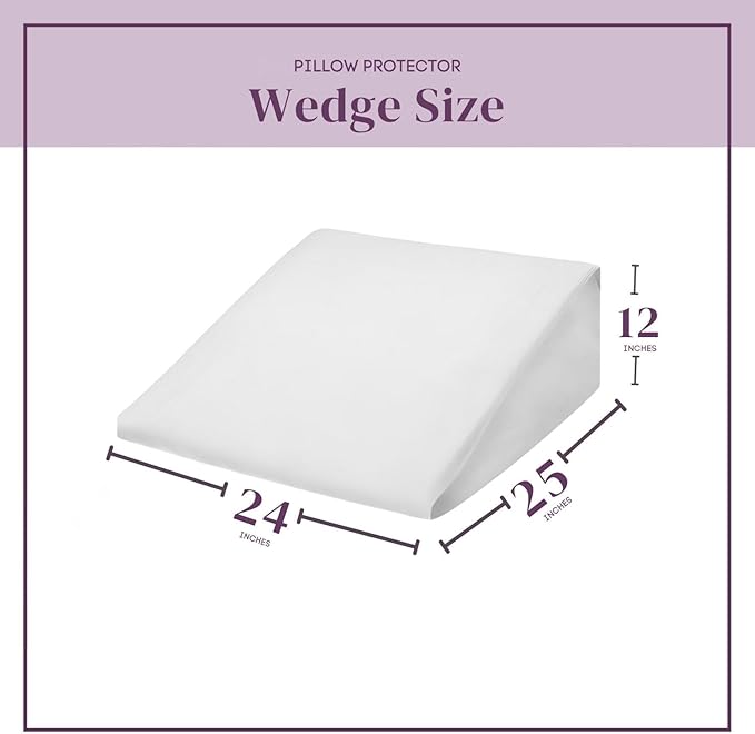 CirclesHome Wedge Pillow Cover 100% Cotton, Zippered Wedge Pillow Case Protector, Soft, Hypoallergenic & Breathable - White, (24Wx25Lx12)