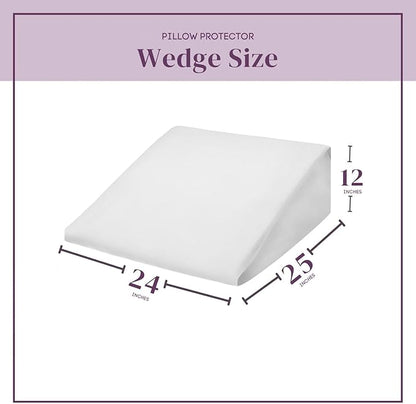 CirclesHome Wedge Pillow Cover 100% Cotton, Zippered Wedge Pillow Case Protector, Soft, Hypoallergenic & Breathable - White, (24Wx25Lx12)