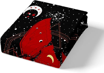 Castle Fairy Moth Bedding Set Twin,Trippy Red Mushroom Plant Duvet Cover with 1 Pillow Sham Comforter Cover for Kids Boys,Stars Moon Galaxy Space Quilt Cover Set Decorative 2 Pcs