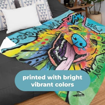Dawhud Direct Colorful German Shepherd Fleece Blanket for Bed, 50 x 60 Dean Russo German Shepherd Fleece Throw Blanket for Women, Men and Kids - Super Soft Plush Dog Blanket Throw Plush