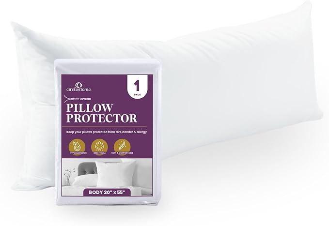 CirclesHome Pillow Protectors Single Pack Body (20 x 55) Zippered - 100% Cotton Breathable Pillowcases - Protects Pillows from Dirt, Dust and Debris (Body- Single Pack - 20x55)