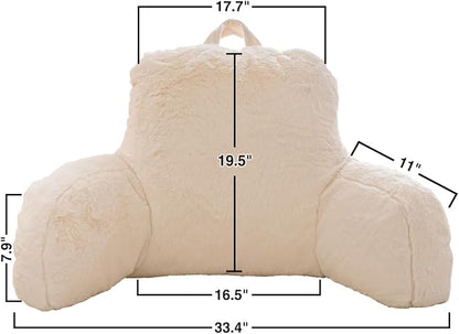 Holawakaka Large Faux Fur Bed Rest Pillow with Arms, Rabbit Fur Reading Pillows Perfect for Adults Men Women, Arm, Back, Pregnancy Lumbar & Head Neck Coccyx Lower Back Support Cushion (Ivory)