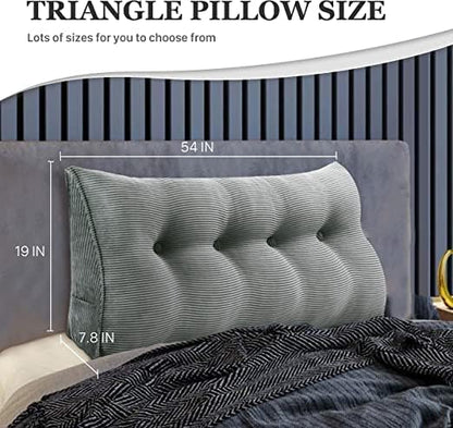 Wedge Headboard Pillow Dorm Room Reading Pillow Back Support for Sitting Up in Bed Bolster Lumbar Cushion Body Positioning Bedrest Corduroy (Dark Gray, Full (54 * 8 * 20in))