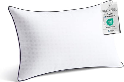 JOLLYVOGUE Queen Size Bed Pillow 1 Pack, Single Pillow for Sleeping, Breathable and Supportive with Down Alternative Fill, Hotel Collection Pillow for Side, Back, and Stomach Sleepers