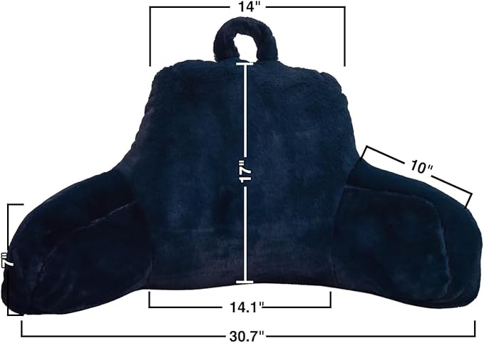 Holawakaka Medium Faux Fur Bed Rest Pillow with Arms,Rabbit Fur Reading Pillows Perfect for Teens Kids Petites, Arm, Back, Pregnancy Lumbar & Head Neck Coccyx Lower Back Support Cushion (Blue)