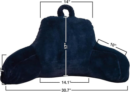 Holawakaka Medium Faux Fur Bed Rest Pillow with Arms,Rabbit Fur Reading Pillows Perfect for Teens Kids Petites, Arm, Back, Pregnancy Lumbar & Head Neck Coccyx Lower Back Support Cushion (Blue)