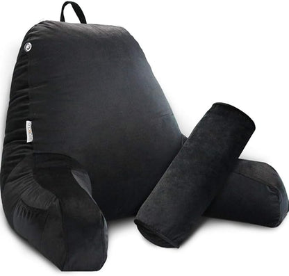 Reading Pillow for Sitting in Bed Adult with Detachable Neck Roll & Big Backrest Pillow for Bed Sitting up with Arms Side Pocket Shredded Foam Large Back Chair Pillow with Washable Cover