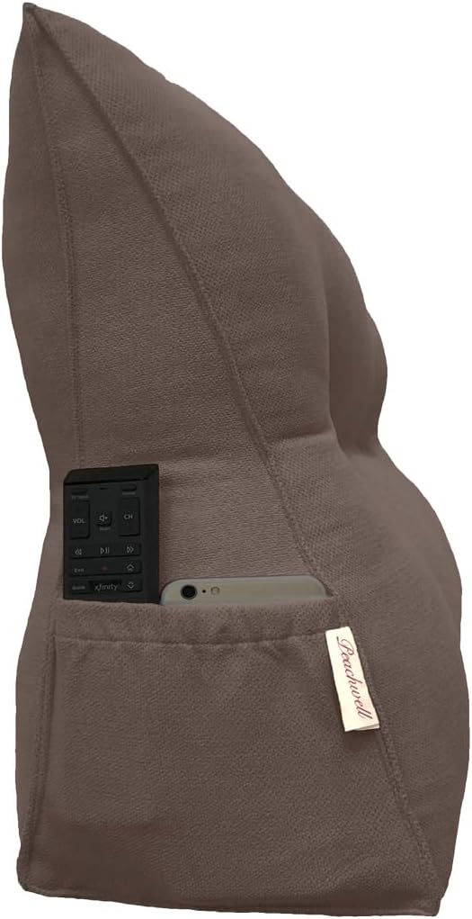 Triangular Reading Backrest Support Large Bolster Wedge Headboard Pillow with Two Large Side Pockets and Removable Cover (Cedar Brown, 39 x 8 x 20 inches)