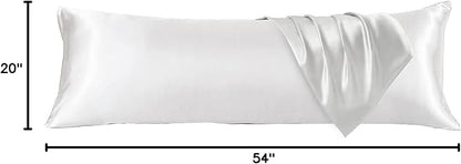 HUXMEYSON Body Pillow with Satin Pillowcase, Body Pillow for Adults, Removable Cover, White (20"x54")