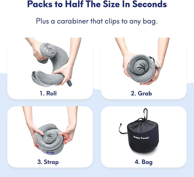 C CUSHION LAB Travel Pillow, Award-Winning Patented Ergonomic Design for Chin & Neck Support Memory Foam Neck Pillow, Compact Airplane Pillow for Traveling, Flight, Car (Royal Purple, Large)