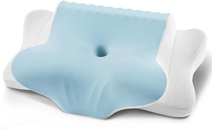 Cervical Pillow for Neck Pain Relief - Cooling Ergonomic Dual-Sided Orthopedic Neck Pillow with Ice Silk Pillowcase, Breathable Memory Foam Contour Pillow for Side, Back, Stomach Sleepers