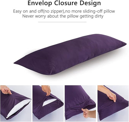 ELNIDO QUEEN Body Pillow with Pillowcase - Soft Long Bed Pillow for Adults -v Breathable Full Body Pillow Insert for Sleeping, 20x54inches, Purple