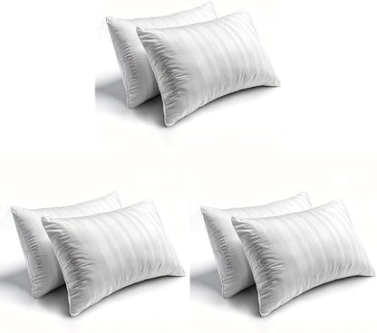Hotel Grand Softy-Around Feather Down Pillows Queen Size Set of 6 Packs White Strip 100% Cotton Fabric Bed Pillows for All Position Sleepers,28"x20"/6 Packs