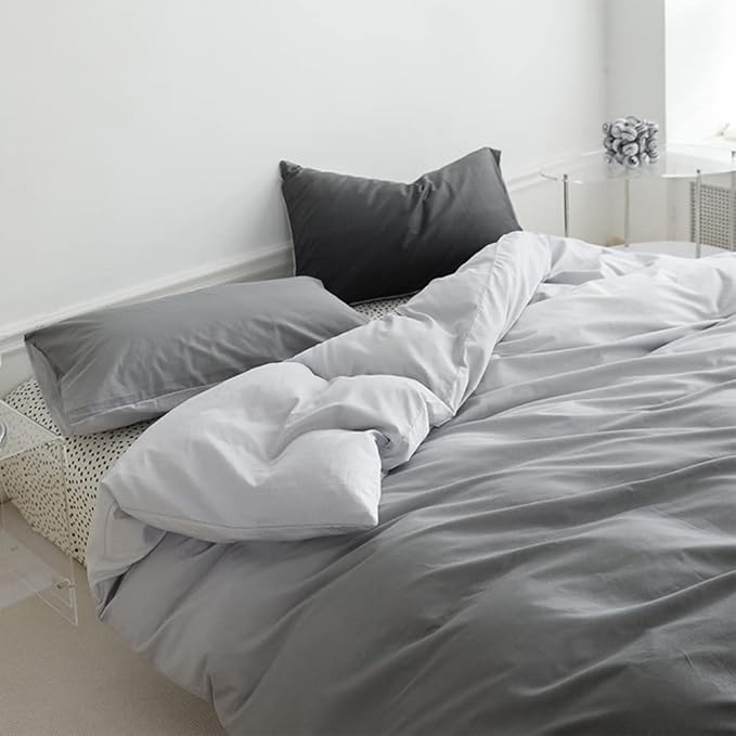 Wellboo Grey Gradient Comforter Sets King Solid Silver Grey Bedding Comforters Cotton Modern Plain White and Dark Grey Soft Quilts Simple Style Farmhouse Abstract Art Gray Comforters Warm Durable