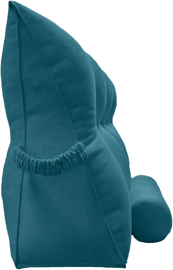 Triangular Reading Bed Rest Pillow Large Bolster Cushion Headboard Backrest Wedge Pillow with Two Detachable Roll Pillows for Neck & Lumbar Support (Teal Blue, King: 77 x 8 x20 inches)