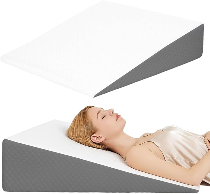 Wedge Pillow, Bed Wedge Pillows for Sleeping, Snoring, Back Support, After Surgery, Foam Triangle Pillow, Removable Washable Cover (White Gray, 10in)