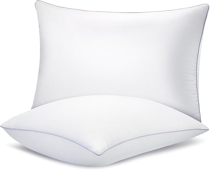 Bed Pillows for Sleeping 2 Pack, Queen Size Pillows Set of 2, Down Alternative Filling, Fluff by Patting Pillow for Back, Stomach or Side Sleepers Grey