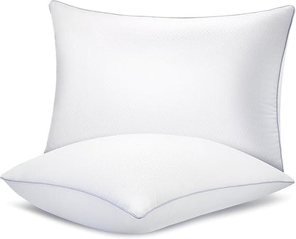 Bed Pillows for Sleeping 2 Pack, Queen Size Pillows Set of 2, Down Alternative Filling, Fluff by Patting Pillow for Back, Stomach or Side Sleepers Grey