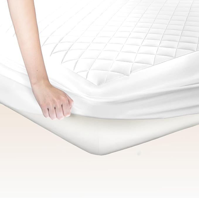 Premium Quilted Mattress Pad – 300GSM Thick with Deep Pocket Fitted Mattress Cover – 100% Cotton Organic Mattress Topper (White, California King)
