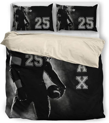 Personalized American Football Bedding Set, Kids 3 Piece Duvet Cover Set with Pillow Shams for Teens Boys, NO Comforter, Twin Size for Rugby Lovers (Football 10)
