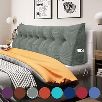 Wedge Headboard Pillow Dorm Room Reading Pillow Back Support for Sitting Up in Bed Bolster Lumbar Cushion Body Positioning Bedrest Corduroy (Dark Gray, King (76 * 8 * 20in))