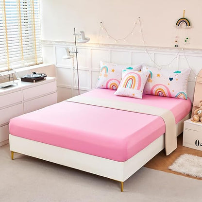 ANGIYUIN 6 Pieces Multi-Color Rainbow Full Bedding Set for Girls Kids Cute Cloud and Love Hearts Girls Comforter Set Soft Microfiber Kid Bed in a Bag with Comforter, Sheets, Pillowcases