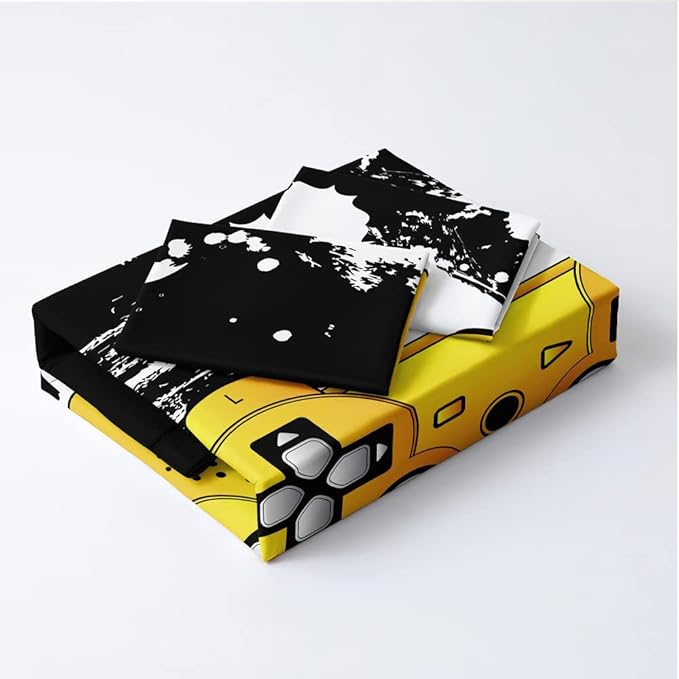 3D Print Yellow Gamepad Duvet Cover Set Gaming Comforter Covers and Pillowcases King Size Black Background Color Bed Set Gamer Beddings Boy Kid Bedroom Decorations