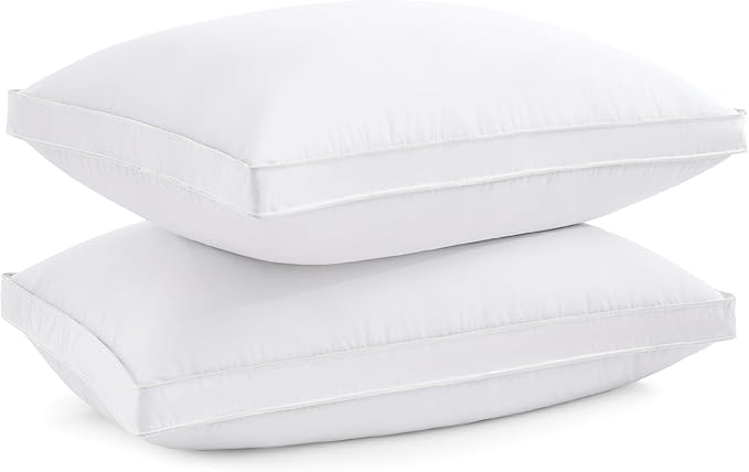 puredown® Goose Feather Down Pillows Standard Size Set of 2, 100% Cotton Cover, Luxury Hotel Collection Pillow, Soft Fluffy Medium Firm Bed Pillow for Back, Stomach or Side Sleeper.