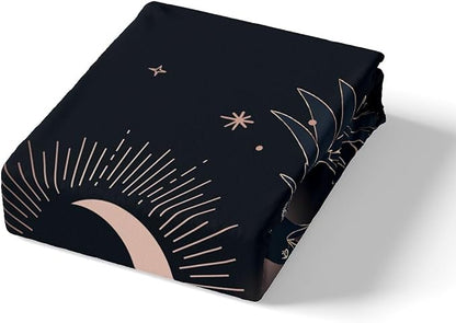Castle Fairy Flying Bird and Moon Comforter Covet,Golden Stars Cloud Duvet Cover for Girls Teens Bedroom,Raven Night Sky Comforter Cover Decorative with 2 Pillowcases, Full 80''x90''