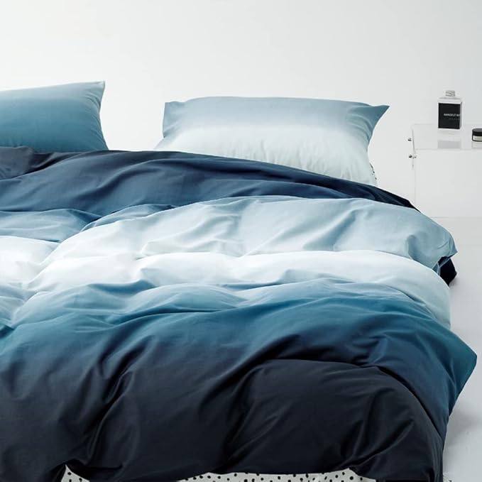 Wellboo Blue White Gradient Comforter Sets King Solid Ocean Sea Bedding Comforters Cotton Modern Plain White and Sky Blue Gradient Soft Quilts Farmhouse Abstract Art Watercolor Comforters Warm