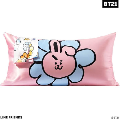 Kitsch x BT21 Satin Pillowcase with Zipper – Better Than Silk Pillowcase, Cooky Character & Funky Floral Print – Soft Cooling Toddler Bed Time Pillow Case for Hair & Skin – King Size 19x36