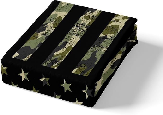 Castle Fairy Camouflage American Flag Bedding Set King Size, Patriotic Stars and Stripes Print USA Flag Duvet Cover with 2 Pillowcases, American Culture Theme Comforter Cover Room Decor Gift, Green