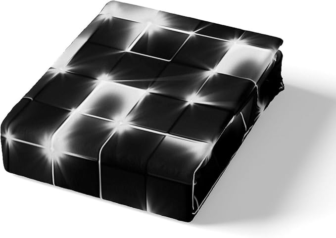 Castle Fairy Abstract Bedding Set King Size for Teens,3D Modern Cool Geometric Grid Square Comforter Cover with 2 Pillowcases,Shiny Gray Neon Light Black Duvet Cover Set Microfiber Quilt Cover