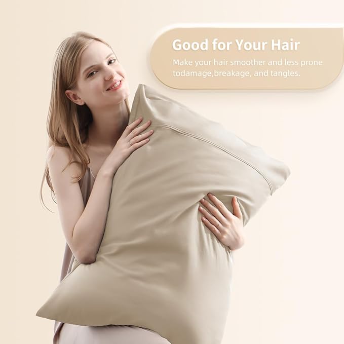 Standard Pillowcases, Cooling Viscose from Bamboo Pillow Covers with Envelope Closure, Soft Moisture-Wicking for Hot Sleepers, Hair and Skin-Friendly, Light Khaki, 2 Pack