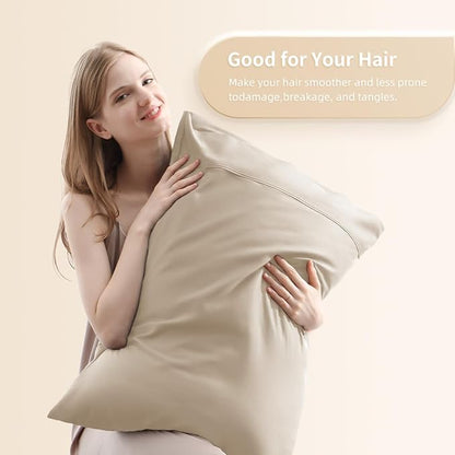 King Pillowcases, Cooling Viscose from Bamboo Pillow Covers with Envelope Closure, Soft Moisture-Wicking for Hot Sleepers, Hair and Skin-Friendly, Light Khaki, 2 Pack