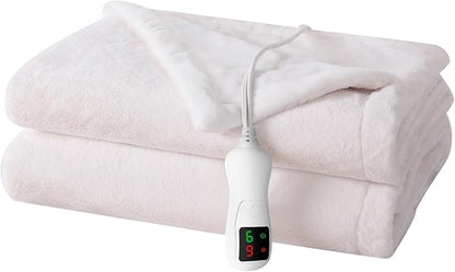 Electric Heated Blanket Throw Size, Washable Blanket Warmer for Home for Adults, Fast Heating Super Cozy Soft Fabric, 50" x 60", 9 Heat Levels, 1-9H Auto-Off, ETL Certified, Pink White