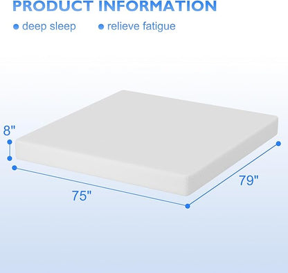 FDW | 8 Inch King Mattress | Medium Firm | Gel Memory Foam Mattress | White | Bed in a Box, CertiPUR-US Certified | Pressure Relief, Cooling Ventilated Foam | Washable Removable Cover