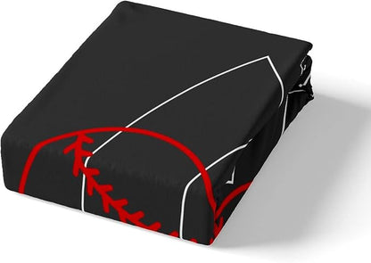 Castle Fairy Baseball Field Print Bedding Set,Boys Ball Sports Games Themed Duvet Cover Set for Children Bedroom Decor, Red Bat Sporting Equipment Comforter with 2 Pillowcases, Queen 90''x90''