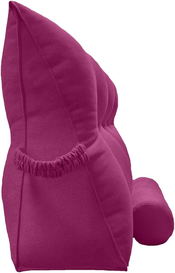 Triangular Reading Bed Rest Pillow Large Bolster Cushion Headboard Backrest Wedge Pillow with Two Detachable Roll Pillows for Neck & Lumbar Support (Magenta, King: 77 x 8 x20 inches)