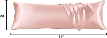 HUXMEYSON Body Pillow with Satin Pillowcase, Body Pillow for Adults, Removable Cover, Pink (20"x54")
