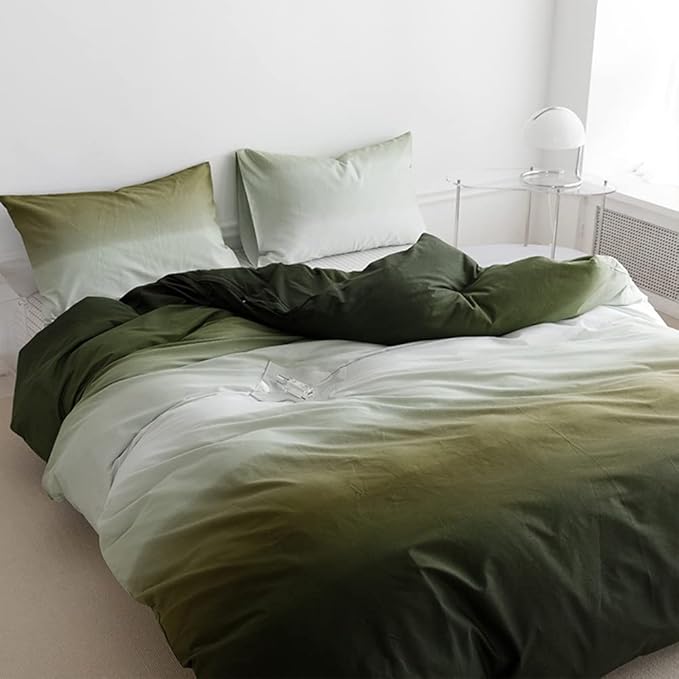 Wellboo Green White Gradient Comforter Sets Twin Army Green and White Bedding Comforters Cotton Modern Olive Green Gradient Soft Quilts Farmhouse Abstract Art Watercolor Comforters Solid Hunter Green