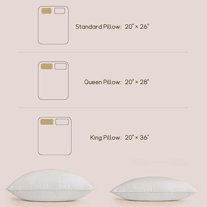 BHZ King Pillow Feather Down Hotel My King Pillow Bed Goose Pillows Alternative Luxury Pillows for Sleeping Side and Back Sleepers Soft Support Gifts White