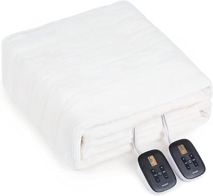 WOOMER Heated Blanket King Size 100" x 90", Electric Blanket with Dual Controllers, 0.5-12 Hours Timer & 10 Heating Levels, ETL Certified, White Double-Sided Velvet, Machine Washable