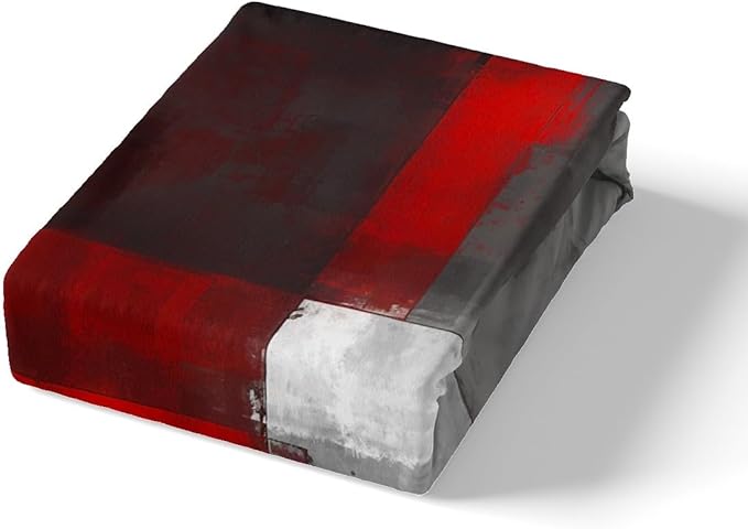 Geometric Duvet Cover Set Queen for Kids Boys,Red Grey Black Rectangle Bedding Set with 2 Pillowcases Oil Painting Comforter Cover,Abstract Graffiti Art Quilt Cover 3pcs, Polyester (No Comforter)